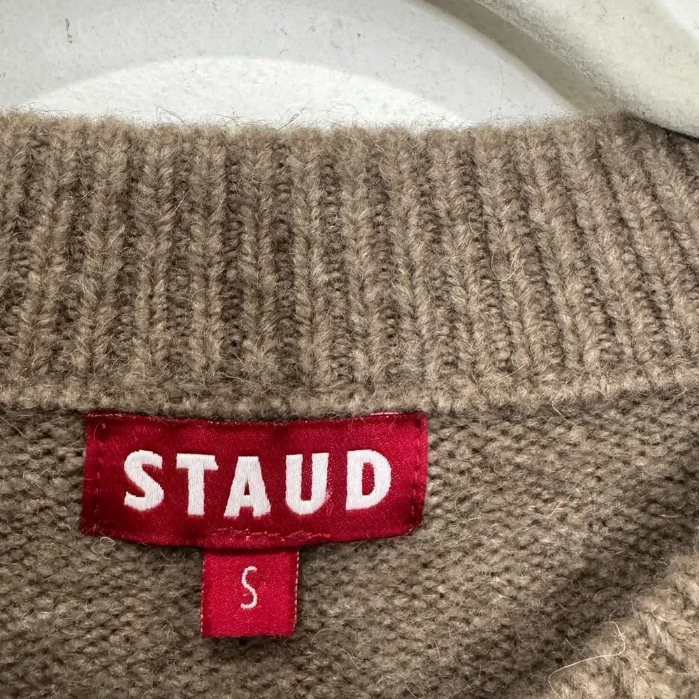 STAUD Cashmere V neck sweater in taupe